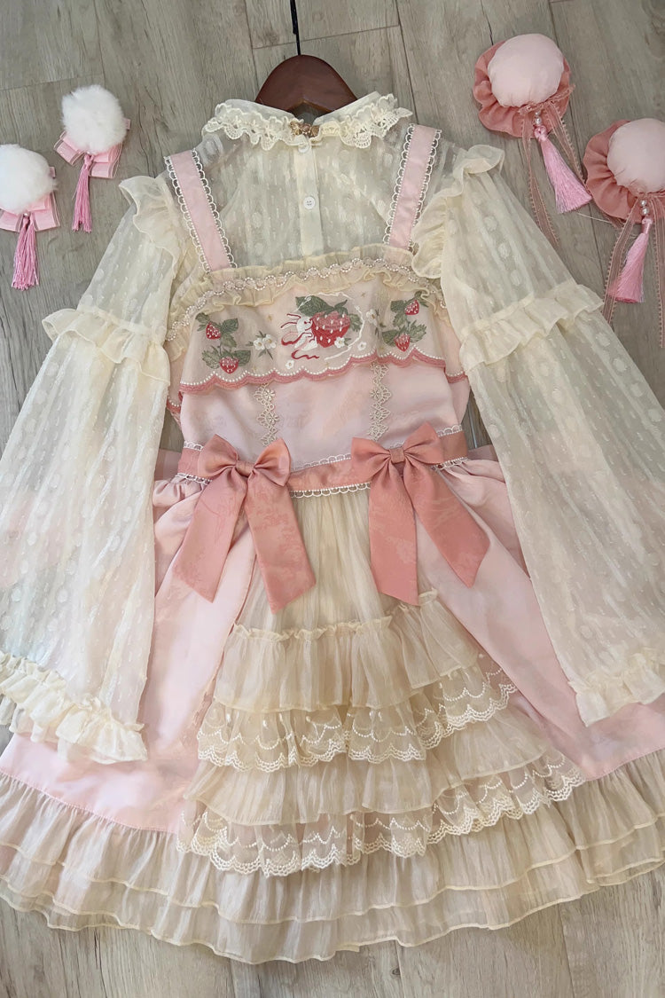 Sweet Lolita JSK - Moon Rabbit, 2 Colors, Ruffled, Embroidered, Bow Detail - additional product view 2