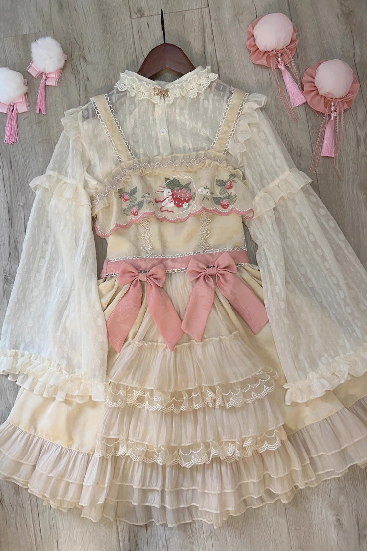 Sweet Lolita JSK - Moon Rabbit, 2 Colors, Ruffled, Embroidered, Bow Detail - additional product view 4