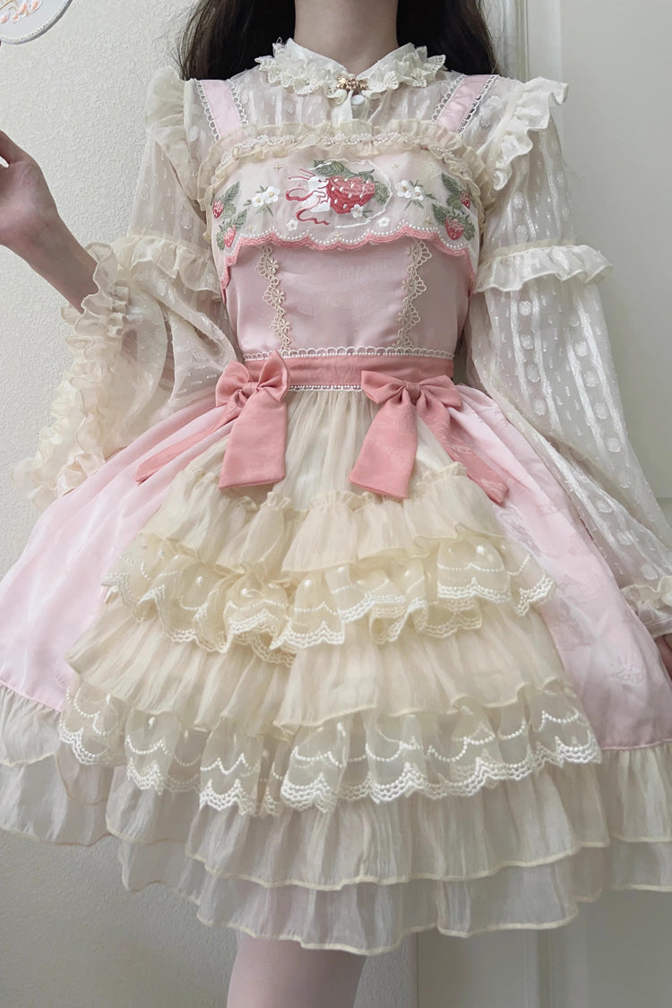 Sweet Lolita JSK - Moon Rabbit, 2 Colors, Ruffled, Embroidered, Bow Detail - additional product view 5