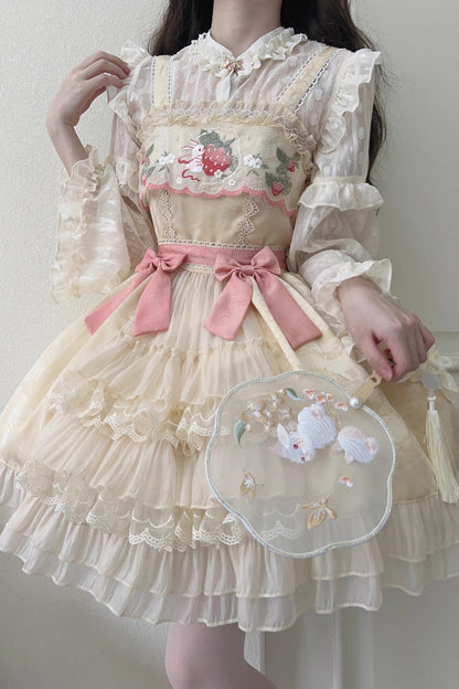 Sweet Lolita JSK - Moon Rabbit, 2 Colors, Ruffled, Embroidered, Bow Detail - additional product view 6