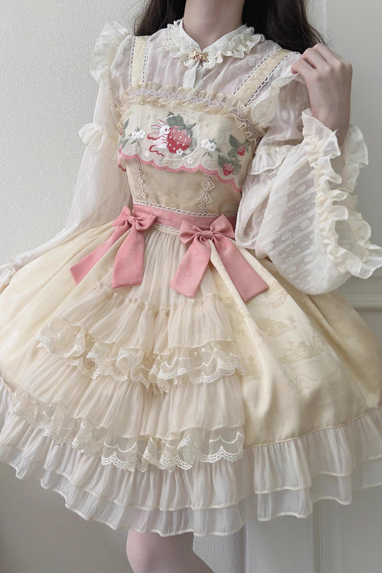 Sweet Lolita JSK - Moon Rabbit, 2 Colors, Ruffled, Embroidered, Bow Detail - additional product view 7