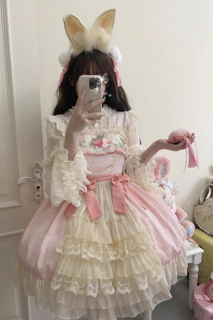 Sweet Lolita JSK - Moon Rabbit, 2 Colors, Ruffled, Embroidered, Bow Detail - main product image