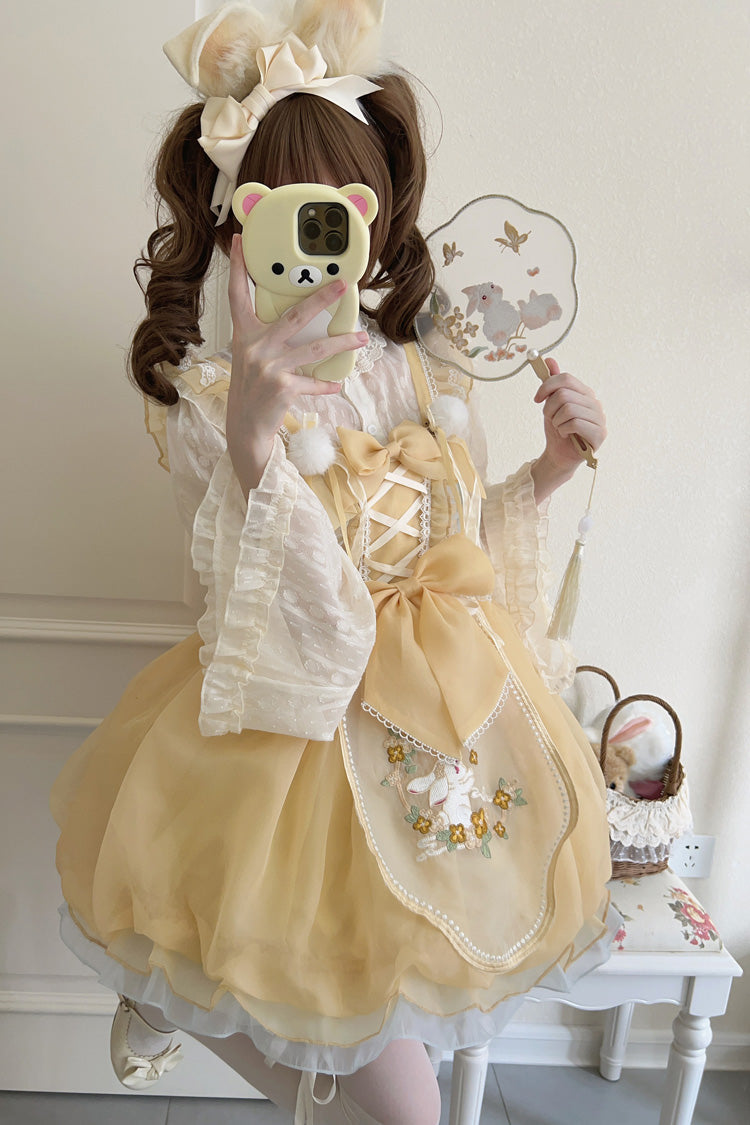 Sweet Lolita JSK - Moon Rabbit Shadow, Yellow, Embroidered, Bow Detail, Lace Trim - additional product view 2