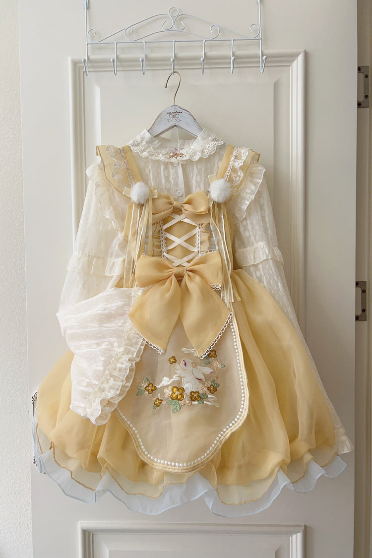 Sweet Lolita JSK - Moon Rabbit Shadow, Yellow, Embroidered, Bow Detail, Lace Trim - additional product view 3