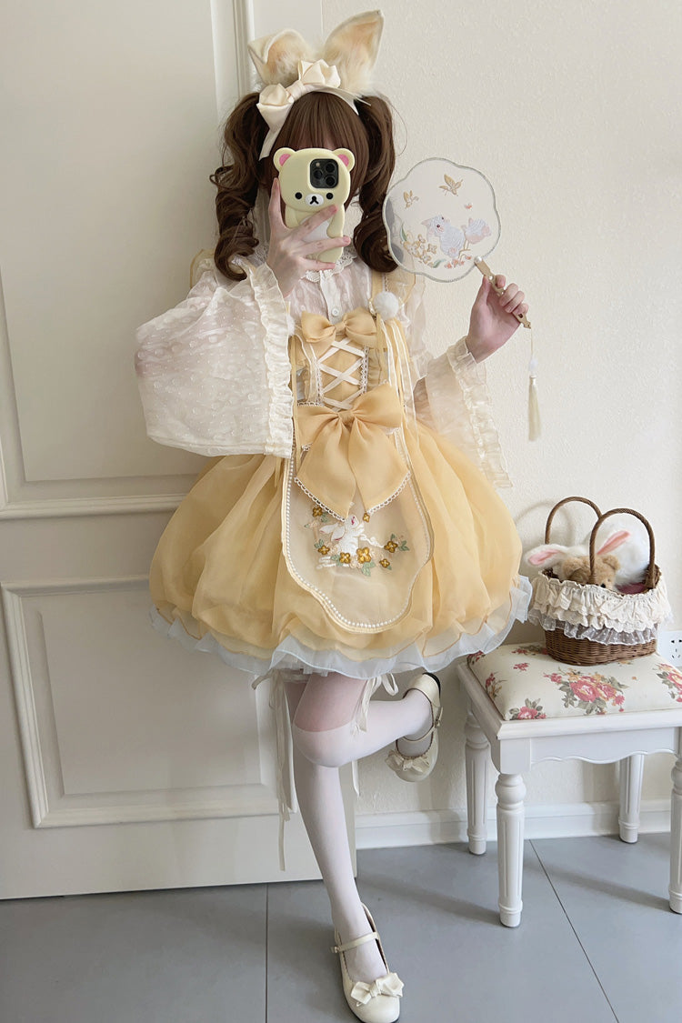 Sweet Lolita JSK - Moon Rabbit Shadow, Yellow, Embroidered, Bow Detail, Lace Trim - additional product view 4