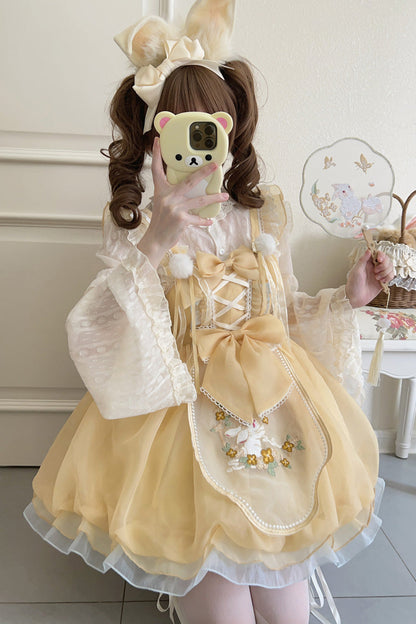 Sweet Lolita JSK - Moon Rabbit Shadow, Yellow, Embroidered, Bow Detail, Lace Trim - additional product view 5