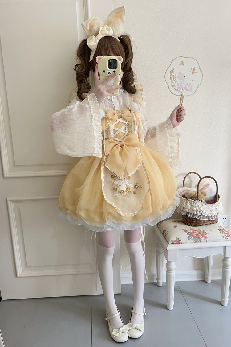 Sweet Lolita JSK - Moon Rabbit Shadow, Yellow, Embroidered, Bow Detail, Lace Trim - additional product view 6
