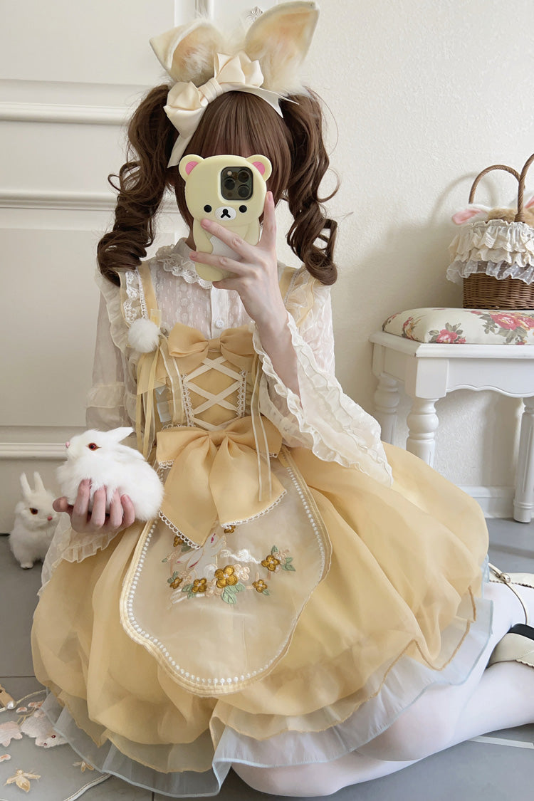 Sweet Lolita JSK - Moon Rabbit Shadow, Yellow, Embroidered, Bow Detail, Lace Trim - additional product view 7