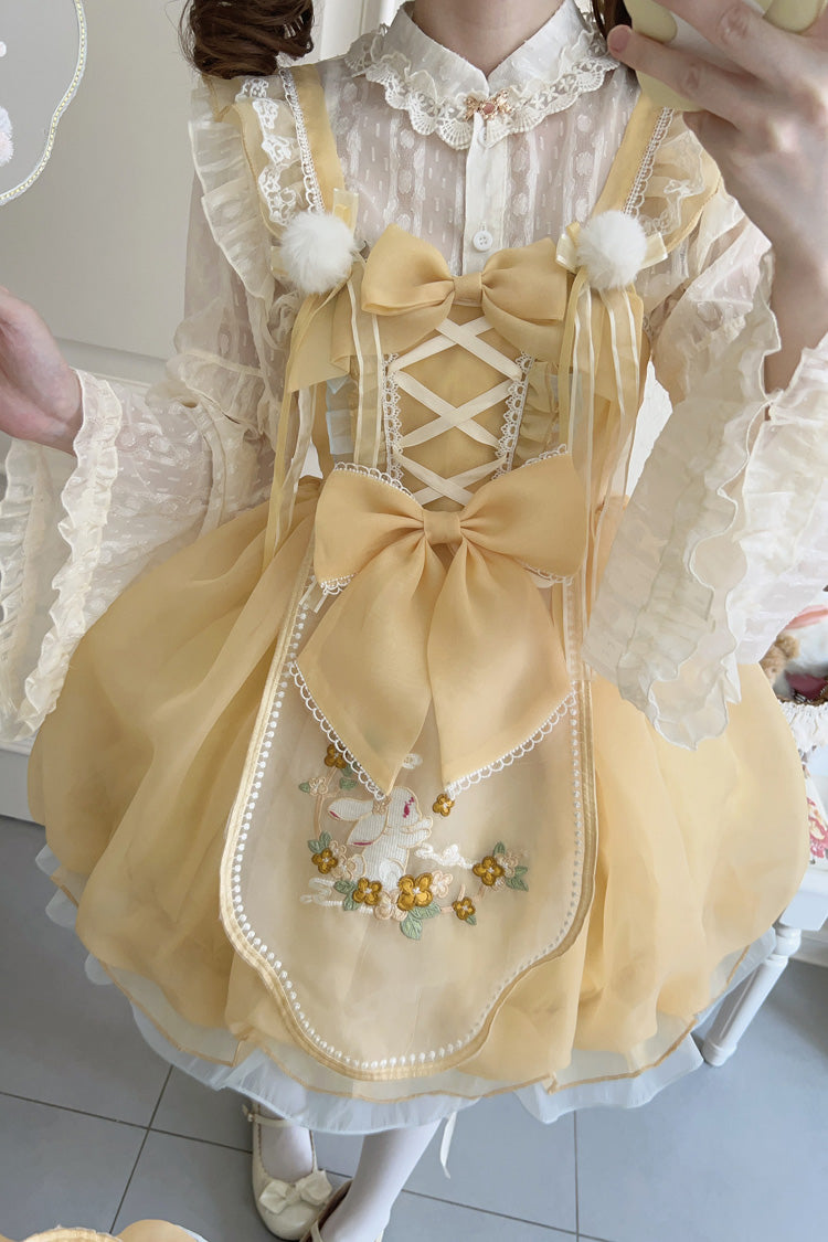 Sweet Lolita JSK - Moon Rabbit Shadow, Yellow, Embroidered, Bow Detail, Lace Trim - additional product view 8