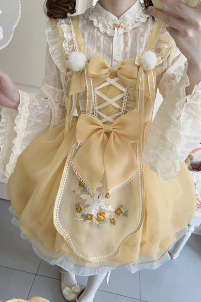 Sweet Lolita JSK - Moon Rabbit Shadow, Yellow, Embroidered, Bow Detail, Lace Trim - additional product view 8