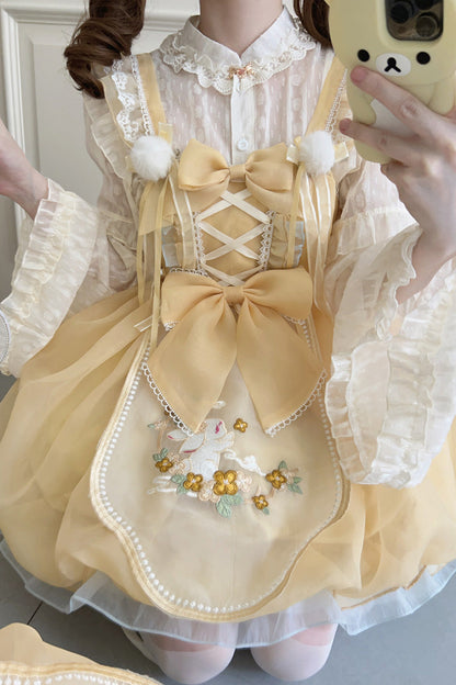 Sweet Lolita JSK - Moon Rabbit Shadow, Yellow, Embroidered, Bow Detail, Lace Trim - additional product view 9