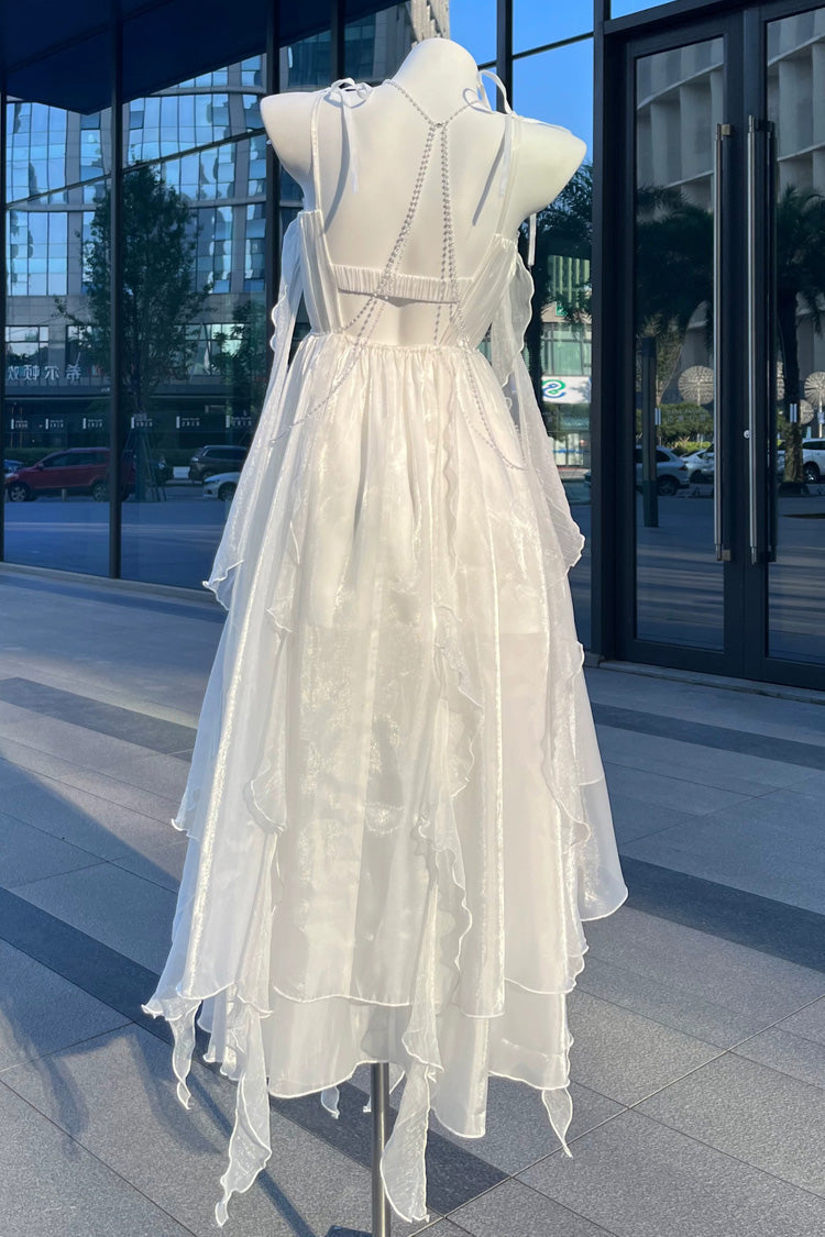 Sweet Lolita JSK - Moonlight Chiffon Backless, White, Bow Detail - additional product view 3