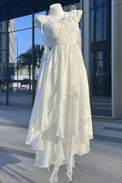 Sweet Lolita JSK - Moonlight Chiffon Backless, White, Bow Detail - main product image