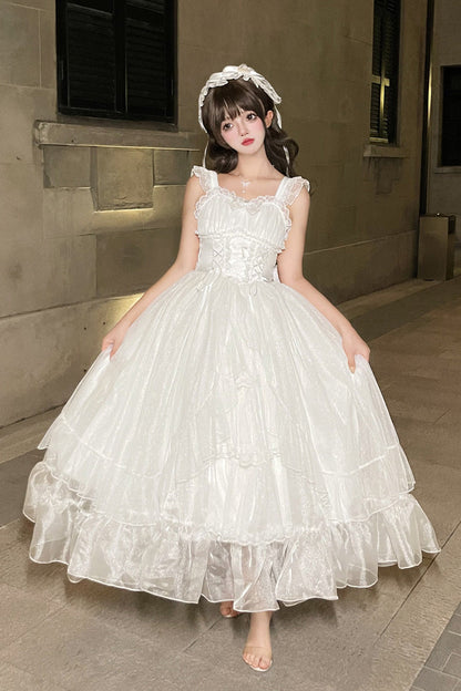 Sweet Lolita JSK - Moonlight Sonata, White, Lace Trim, Ruffled, Bow Detail - additional product view 2