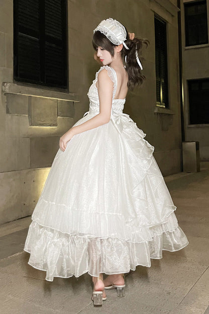 Sweet Lolita JSK - Moonlight Sonata, White, Lace Trim, Ruffled, Bow Detail - additional product view 3