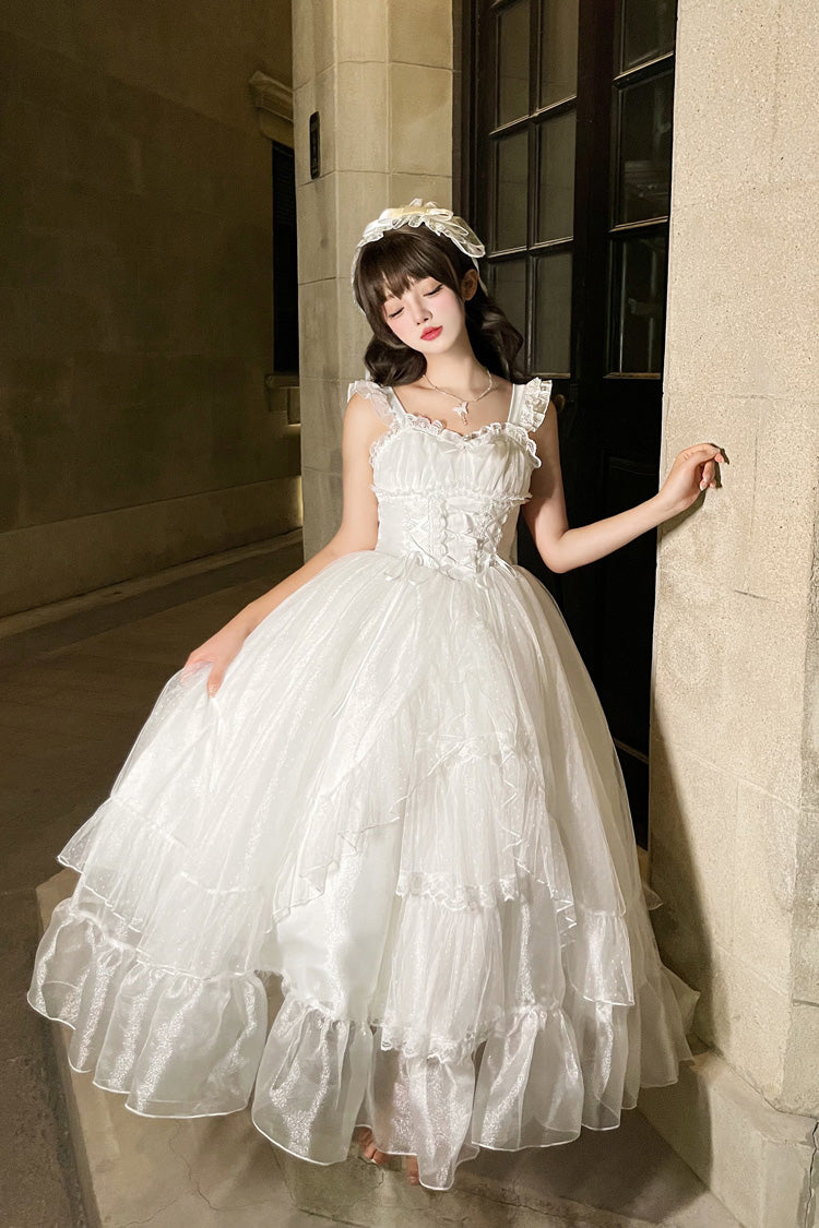 Sweet Lolita JSK - Moonlight Sonata, White, Lace Trim, Ruffled, Bow Detail - additional product view 4