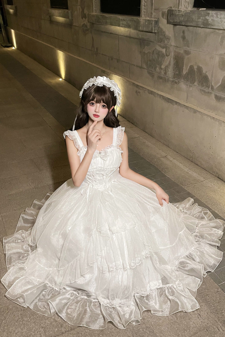Sweet Lolita JSK - Moonlight Sonata, White, Lace Trim, Ruffled, Bow Detail - additional product view 5
