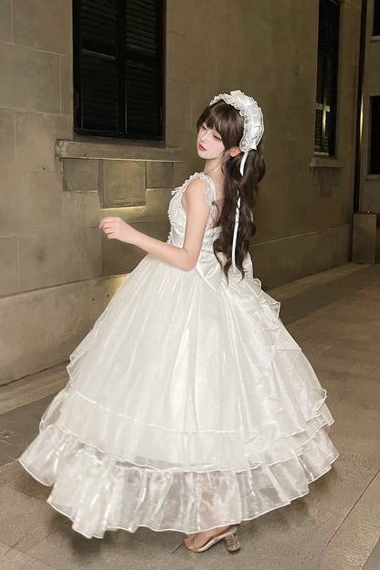 Sweet Lolita JSK - Moonlight Sonata, White, Lace Trim, Ruffled, Bow Detail - additional product view 7
