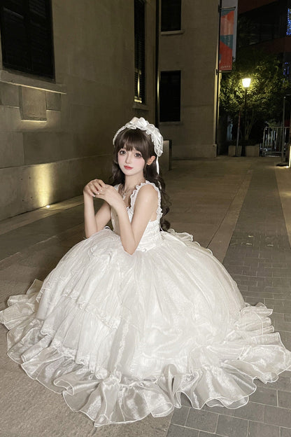 Sweet Lolita JSK - Moonlight Sonata, White, Lace Trim, Ruffled, Bow Detail - additional product view 8