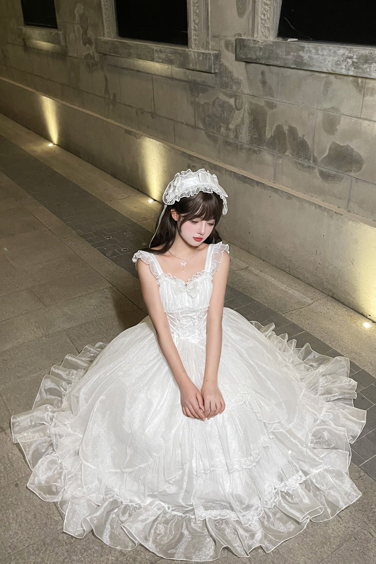 Sweet Lolita JSK - Moonlight Sonata, White, Lace Trim, Ruffled, Bow Detail - additional product view 9