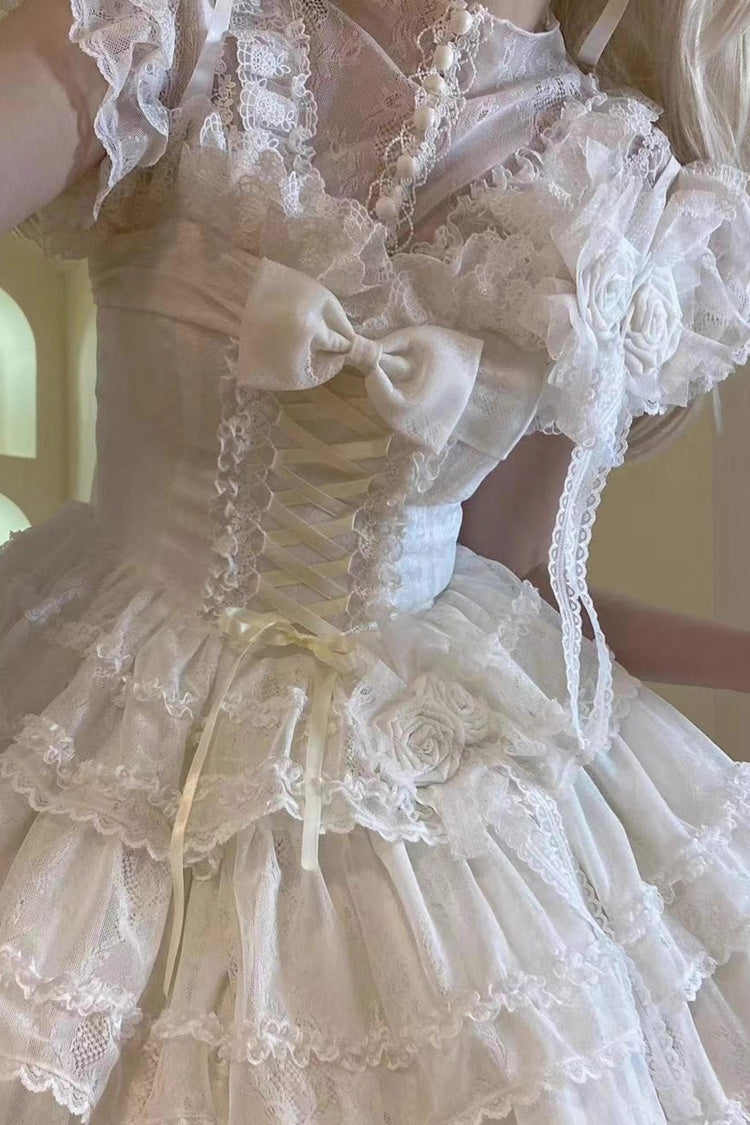 Sweet Lolita JSK - Moonlight, White, Bow Detail, Lace Trim, Ruffled - additional product view 2