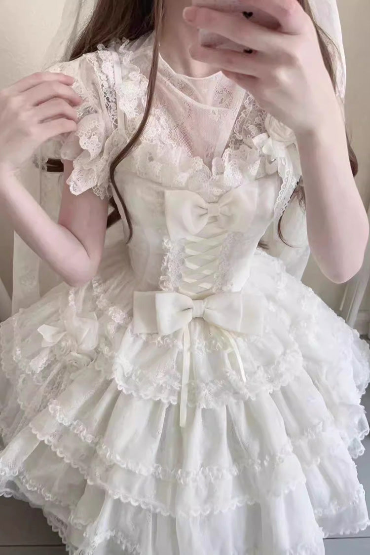 Sweet Lolita JSK - Moonlight, White, Bow Detail, Lace Trim, Ruffled - additional product view 3