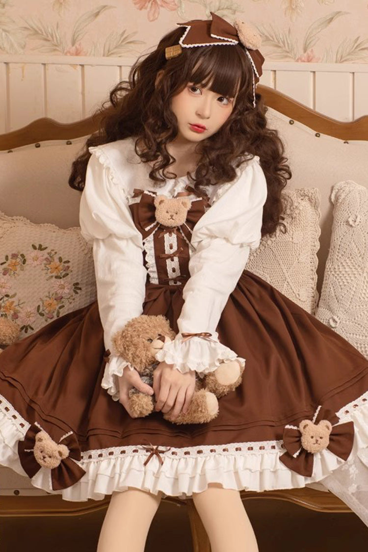 Sweet Lolita JSK - Mousse Bear, Brown, Bow Detail, Ruffled - Tea Party Jumper Dress - additional product view 2