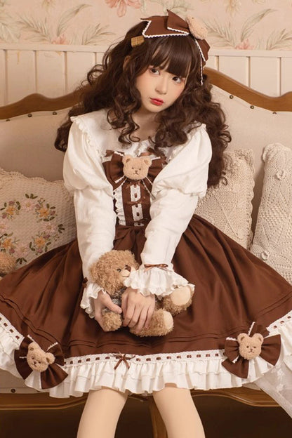 Sweet Lolita JSK - Mousse Bear, Brown, Bow Detail, Ruffled - Tea Party Jumper Dress - additional product view 2