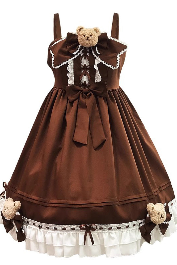 Sweet Lolita JSK - Mousse Bear, Brown, Bow Detail, Ruffled - Tea Party Jumper Dress - additional product view 3