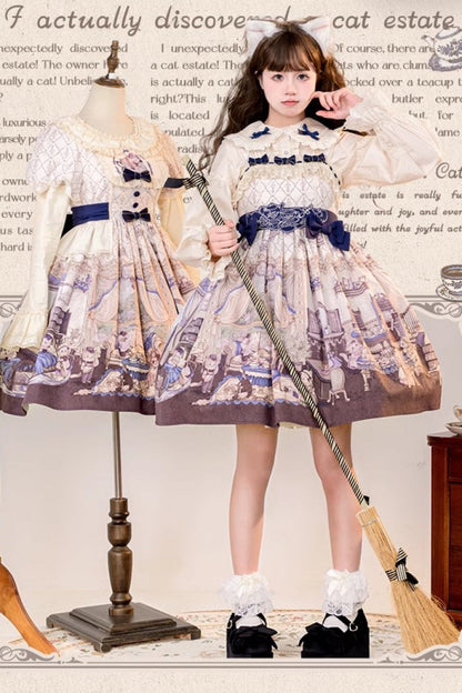 Sweet Lolita JSK - Multi-color Cat Manor Print, Multi-Color, Embroidered, Bow Detail - additional product view 3