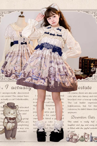 Sweet Lolita JSK - Multi-color Cat Manor Print, Multi-Color, Embroidered, Bow Detail - additional product view 4