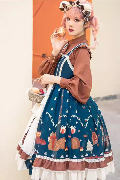 Sweet Lolita JSK - Multi-color Christmas Far Away, Multi-Color, Bow Detail, Ruffled - additional product view 2