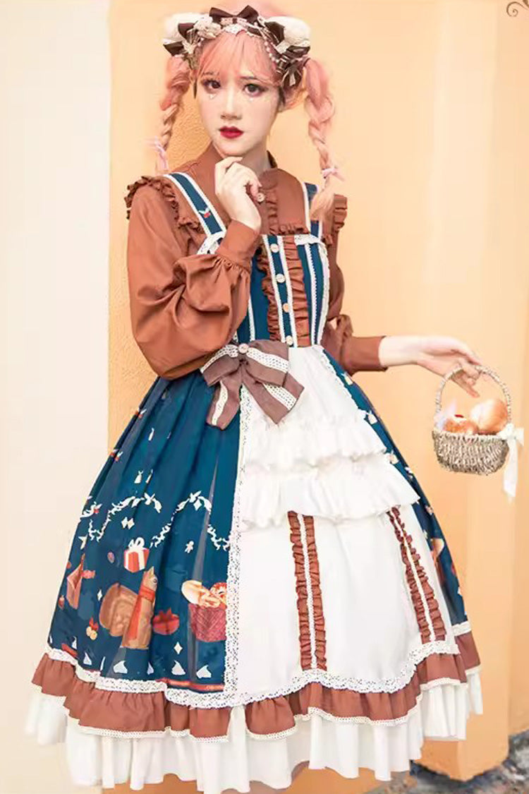 Sweet Lolita JSK - Multi-color Christmas Far Away, Multi-Color, Bow Detail, Ruffled - main product image