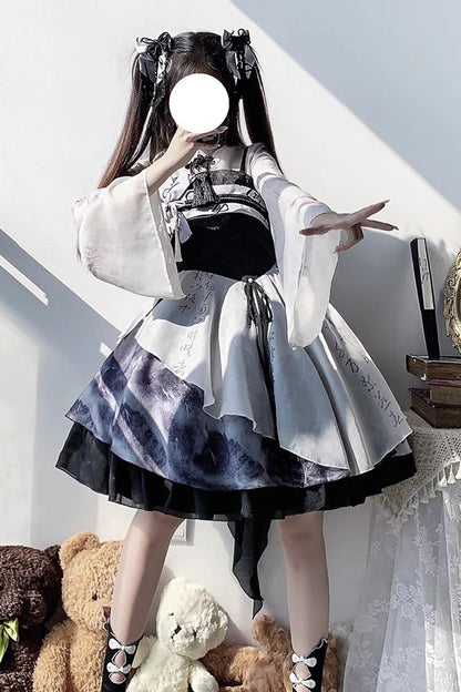 Sweet Lolita JSK - Multi-color Multi-layer Chinese, Multi-Color, Ruffled, Printed - additional product view 2