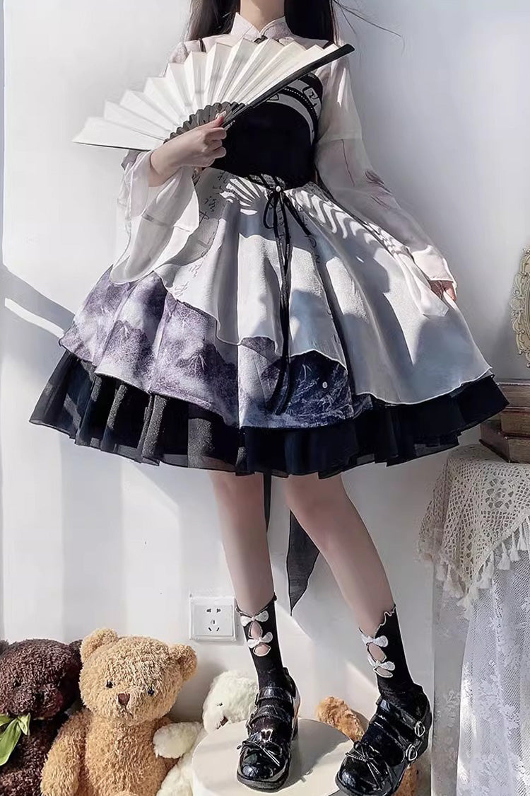 Sweet Lolita JSK - Multi-color Multi-layer Chinese, Multi-Color, Ruffled, Printed - additional product view 5