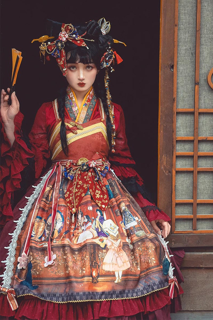 Sweet Lolita JSK - Multi-color Nightmare Print, Multi-Color, Detachable Detail, Lace-Up - additional product view 2