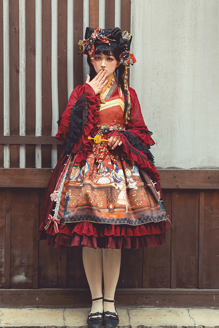Sweet Lolita JSK - Multi-color Nightmare Print, Multi-Color, Detachable Detail, Lace-Up - additional product view 3