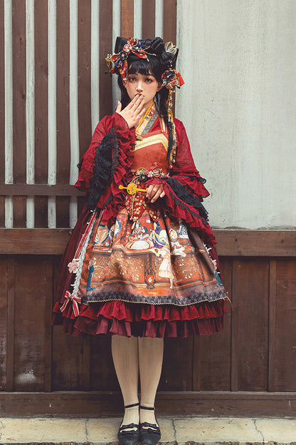 Sweet Lolita JSK - Multi-color Nightmare Print, Multi-Color, Detachable Detail, Lace-Up - additional product view 3