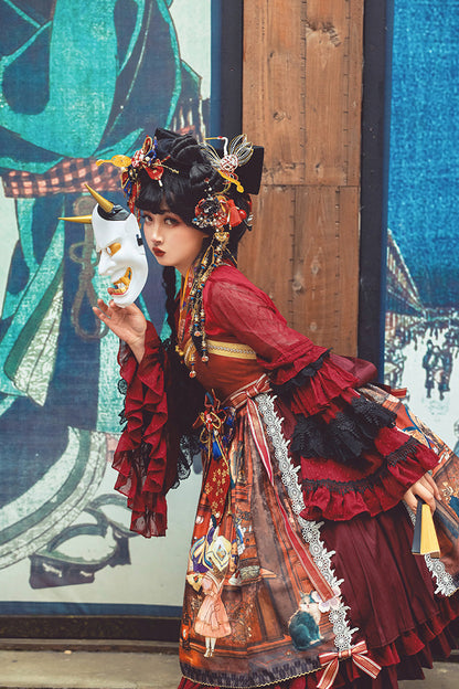 Sweet Lolita JSK - Multi-color Nightmare Print, Multi-Color, Detachable Detail, Lace-Up - additional product view 5