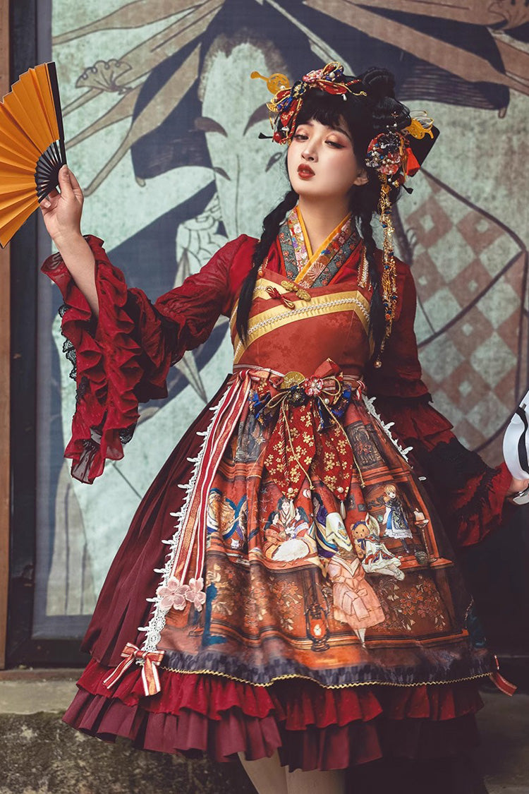 Sweet Lolita JSK - Multi-color Nightmare Print, Multi-Color, Detachable Detail, Lace-Up - additional product view 6