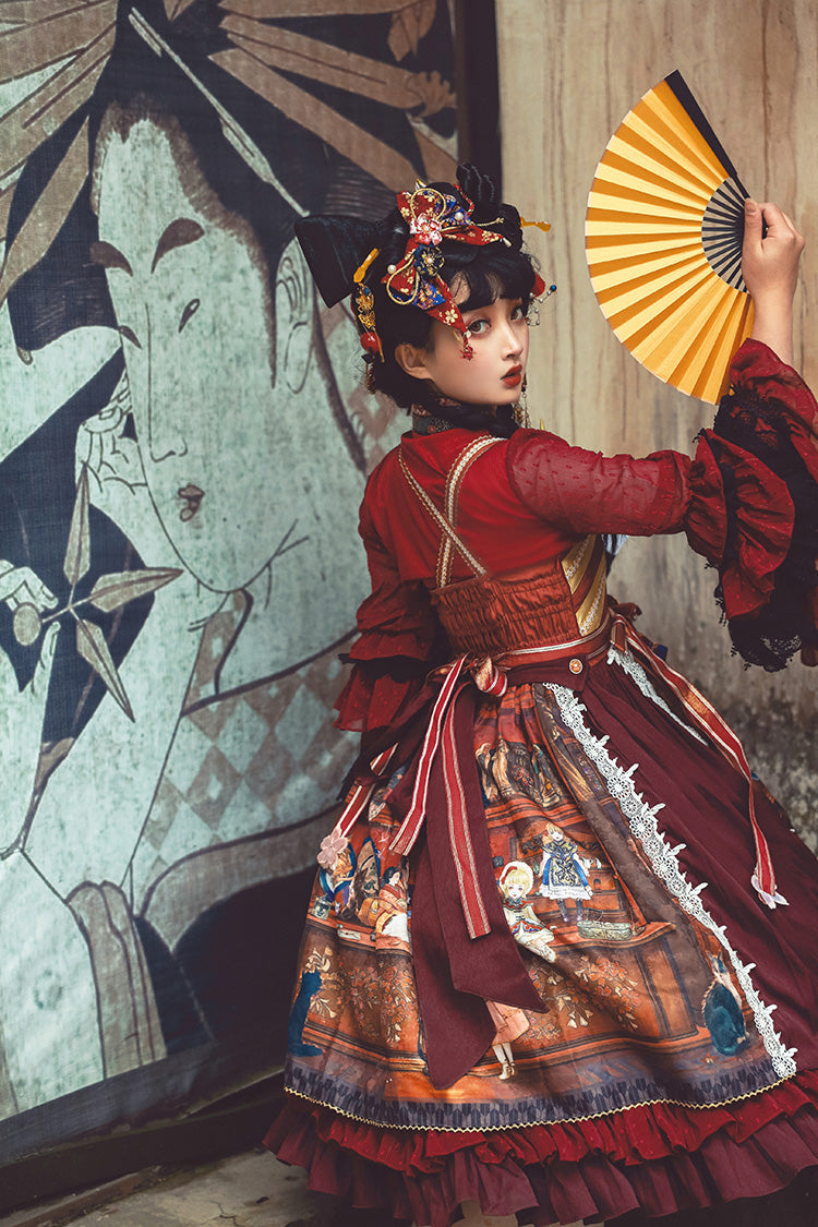 Sweet Lolita JSK - Multi-color Nightmare Print, Multi-Color, Detachable Detail, Lace-Up - additional product view 8