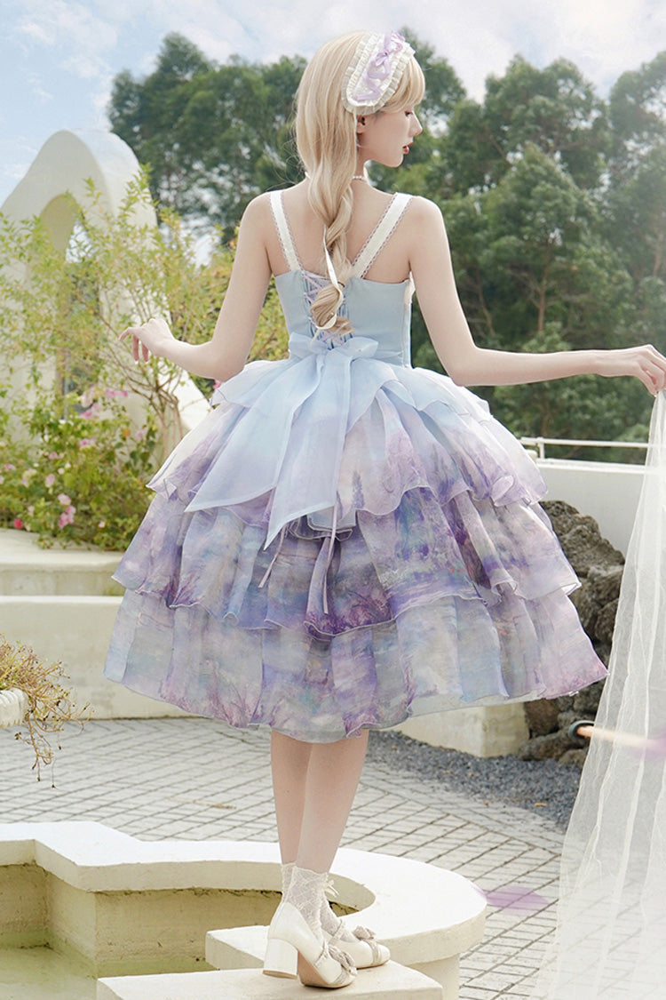 Sweet Lolita JSK - Multi-color Three-layer Swan, Multi-Color, Ruffled, Printed, Bow Detail - additional product view 5