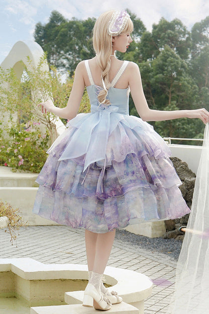 Sweet Lolita JSK - Multi-color Three-layer Swan, Multi-Color, Ruffled, Printed, Bow Detail - additional product view 5