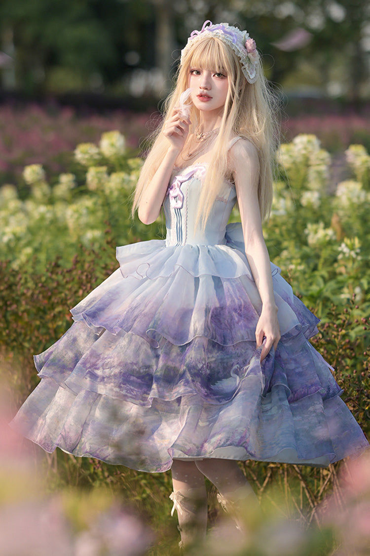 Sweet Lolita JSK - Multi-color Three-layer Swan, Multi-Color, Ruffled, Printed, Bow Detail - additional product view 8