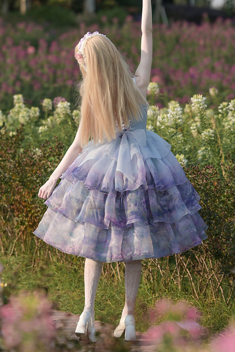 Sweet Lolita JSK - Multi-color Three-layer Swan, Multi-Color, Ruffled, Printed, Bow Detail - additional product view 9