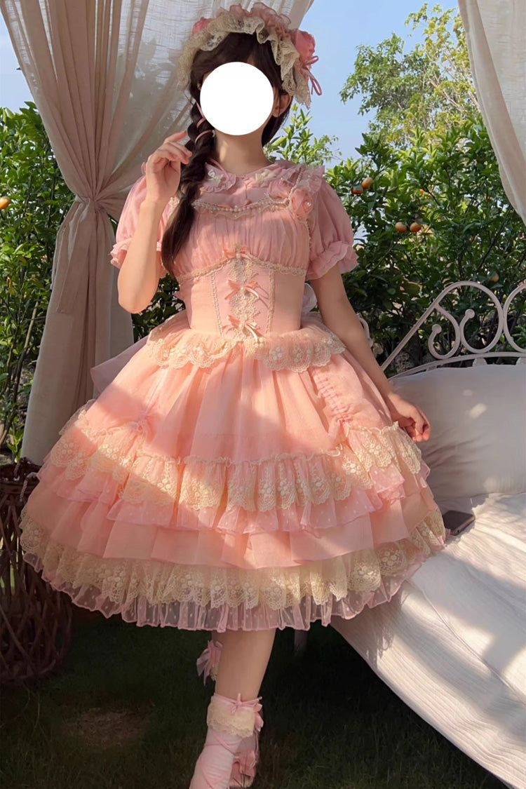 Sweet Lolita JSK - Multi-layer Annie's Tea Party, Pink, Ruffled - main product image