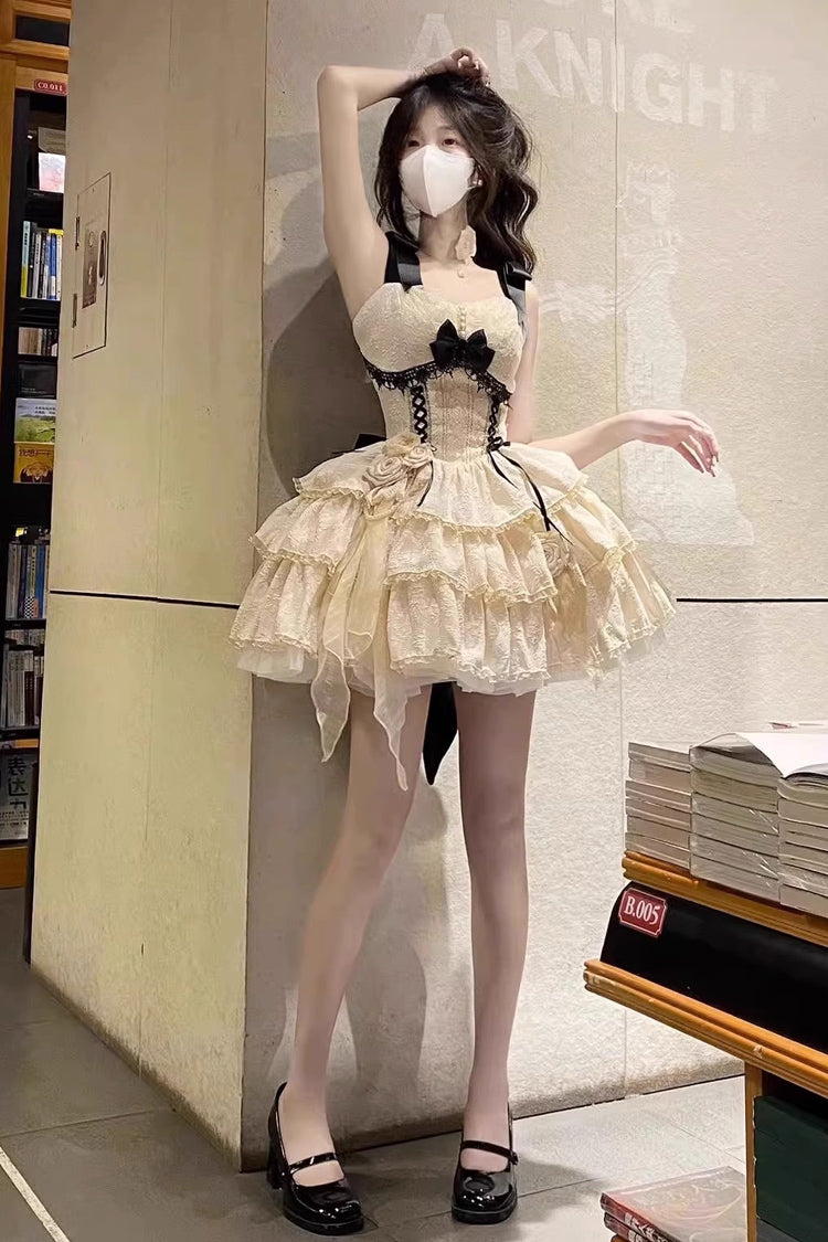 Sweet Lolita JSK - Multi-layer Ballet, Yellow, Bow Detail, Ballet-Inspired Style - additional product view 2