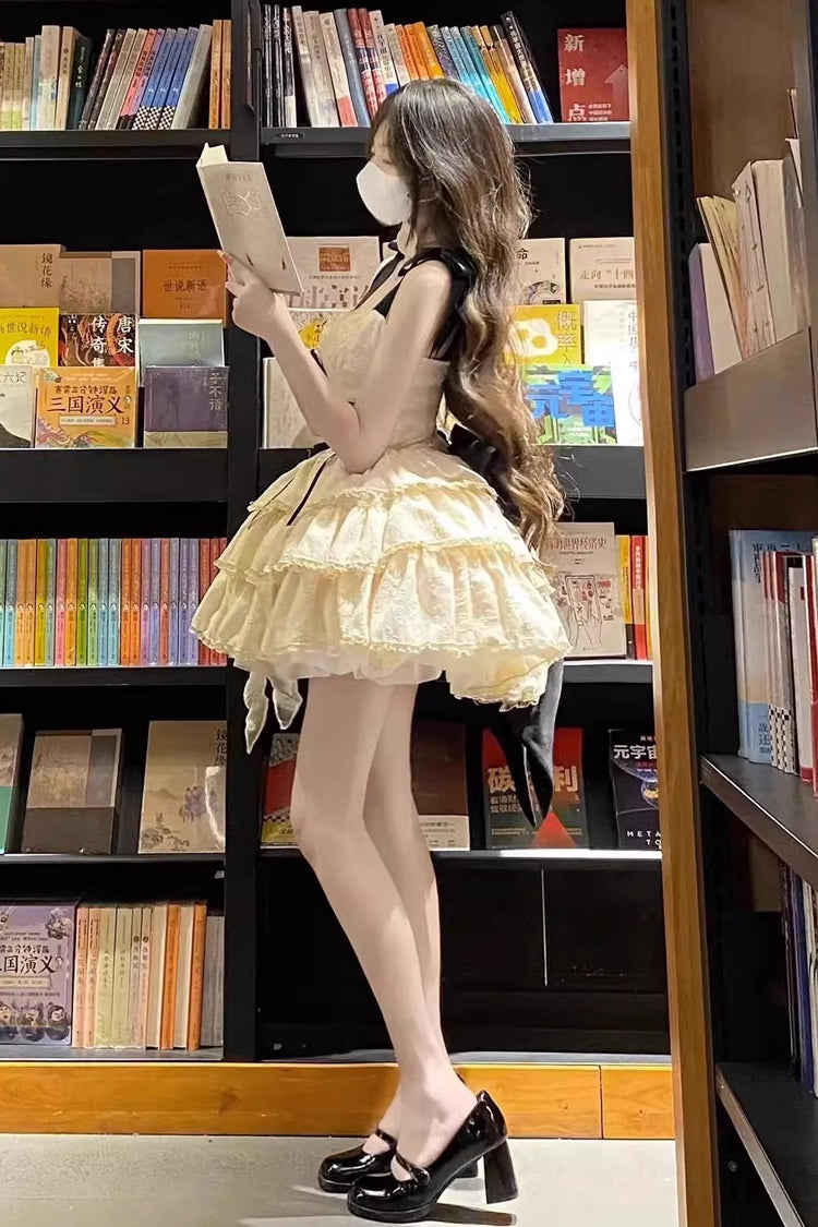 Sweet Lolita JSK - Multi-layer Ballet, Yellow, Bow Detail, Ballet-Inspired Style - additional product view 4