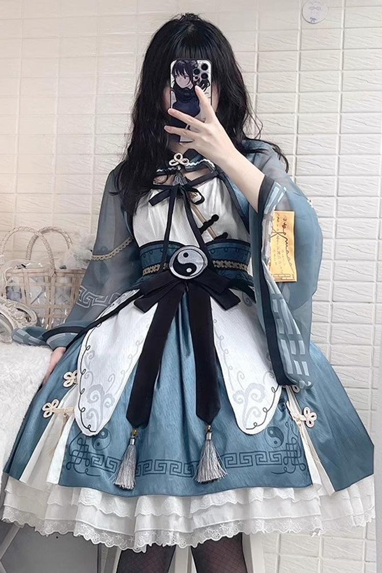 Sweet Lolita JSK - Multi-layer Little Taoist Priest, 2 Colors, Printed, Ruffled - S Blue / M Blue / L Blue option