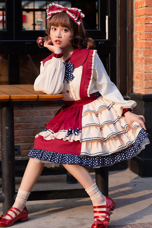 Sweet Lolita JSK - Multi-layer, Red, Ruffled - Kawaii Layering Dress - additional product view 3